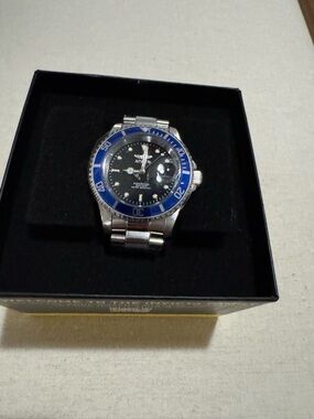 Invicta Stainless Steel Watch with Blue Bezel and Black Dial 40mm QUARTZ 50940